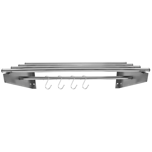 Commercial Stainless Steel Wall Mounted Rack 600×300×230mm 4+1 Tube with 4 S Hooks - RTW230060