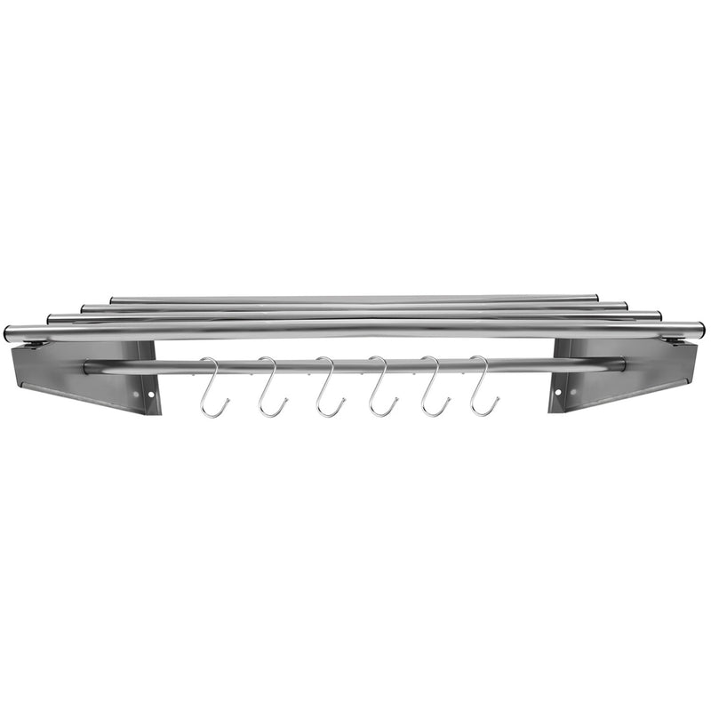 Commercial Stainless Steel Wall Mounted Rack 800×300×230mm 4+1 Tube with 6 S Hooks - RTW230080