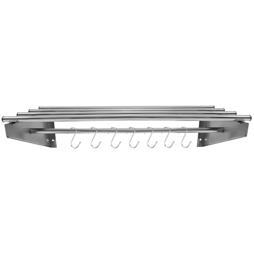 Commercial Stainless Steel Wall Mounted Rack 900×300×230mm 4+1 Tube with 7 S Hooks - RTW230090