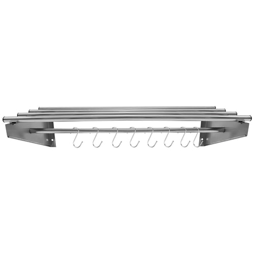 Commercial Stainless Steel Wall Mounted Rack 1000×300×230mm 4+1 Tube with 8 S Hooks - RTW230100