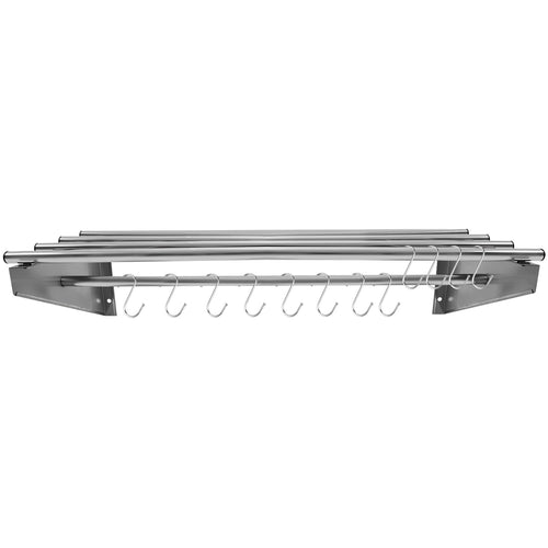 Commercial Stainless Steel Wall Mounted Rack 1400×300×230mm 4+1 Tube with 12 S Hooks - RTW230140