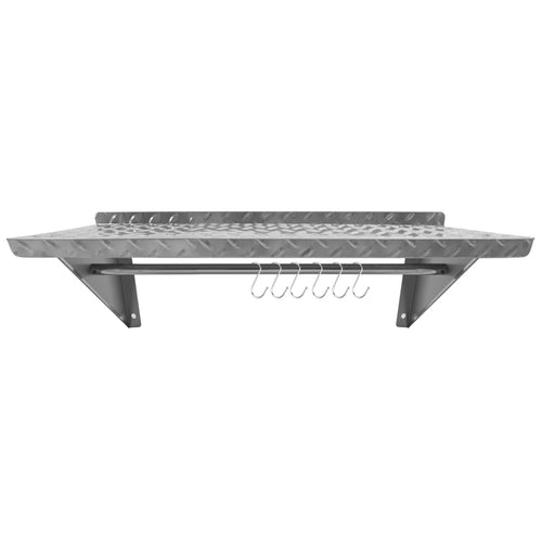 Commercial Stainless Steel Wall Mounted Non-Slip Shelf with Rail & 6 Hooks 800 x 300 x 230mm - RTW3B0830