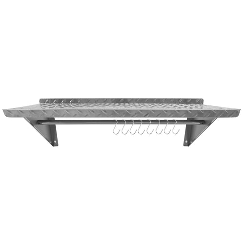 Commercial Stainless Steel Wall Mounted Non-Slip Shelf with Rail & 8 Hooks 1000 x 300 x 230mm - RTW3B1030