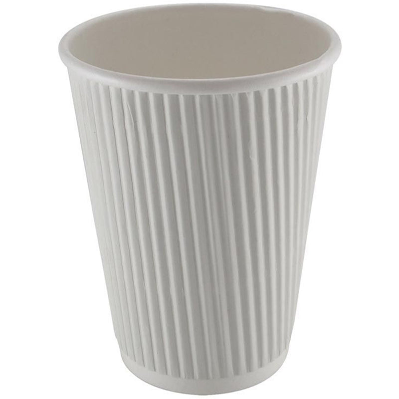 500pcs Compostable Coffee Cups Ripple wall 12oz/355ml White - RW12W