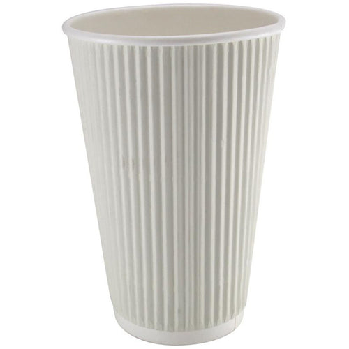 500pcs Compostable Coffee Cups Ripple wall 16oz/473ml White - RW16W