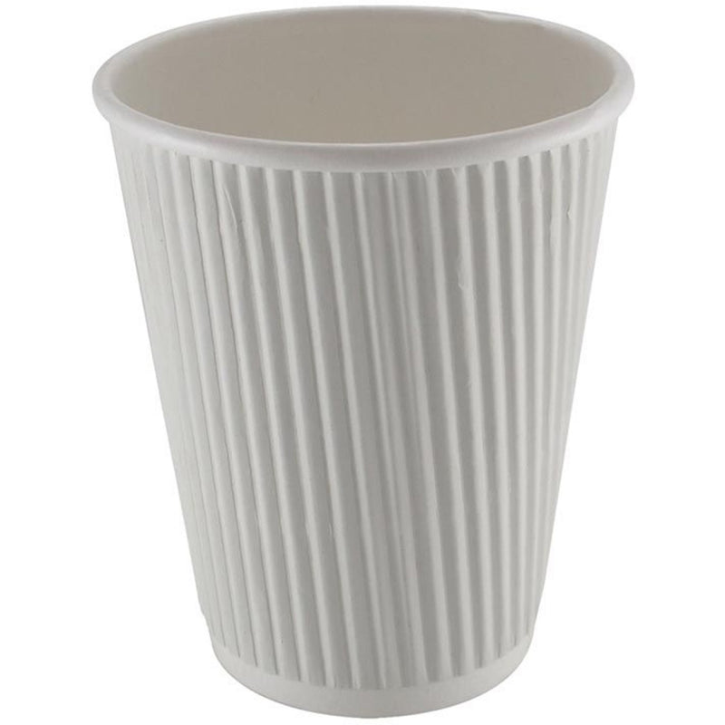 500pcs Compostable Coffee Cups Ripple wall 8oz/237ml White - RW8W