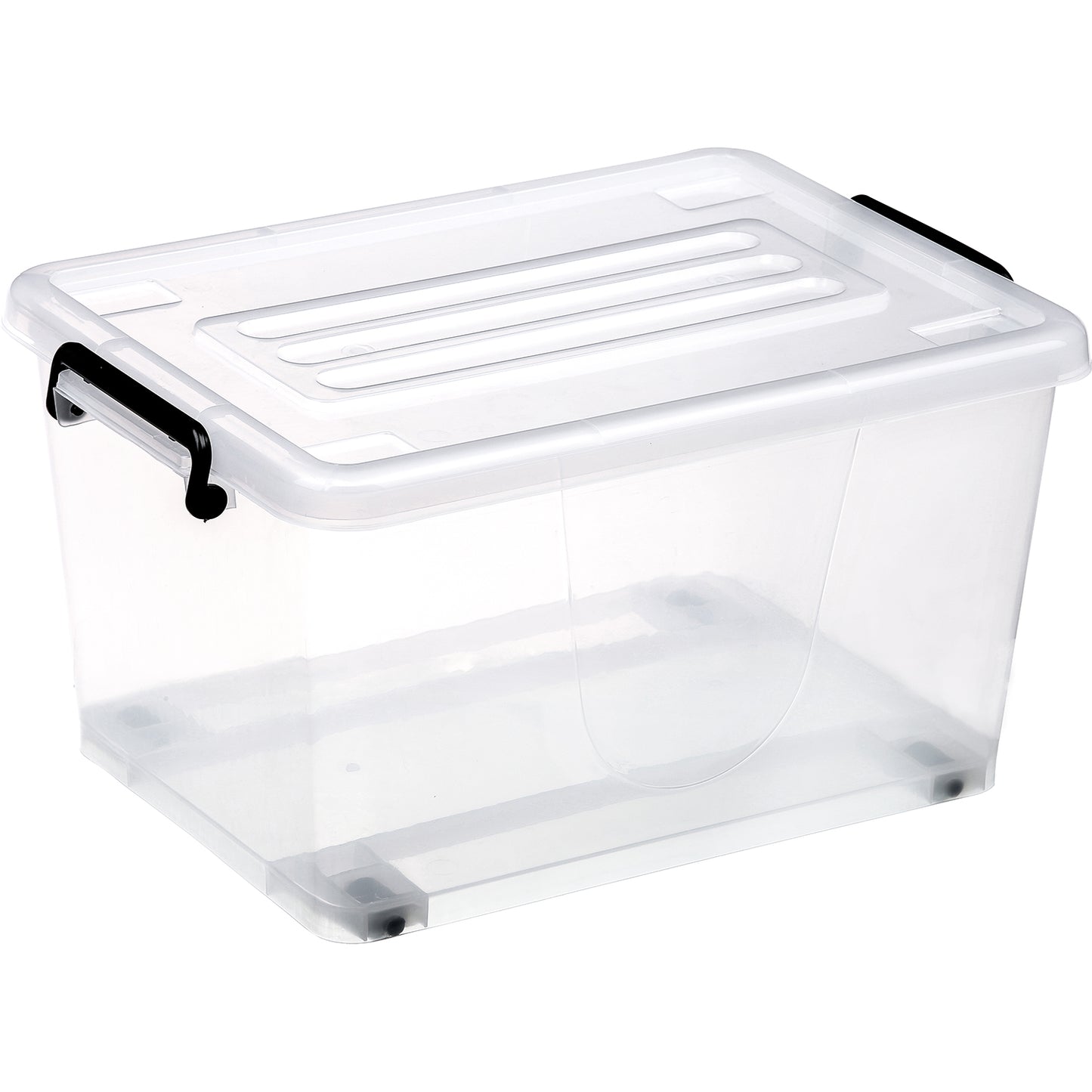 Pack of 12 Plastic Storage Box with Wheels & Lid & Clips 27 litre 465x337x258mm Polypropylene - S1027