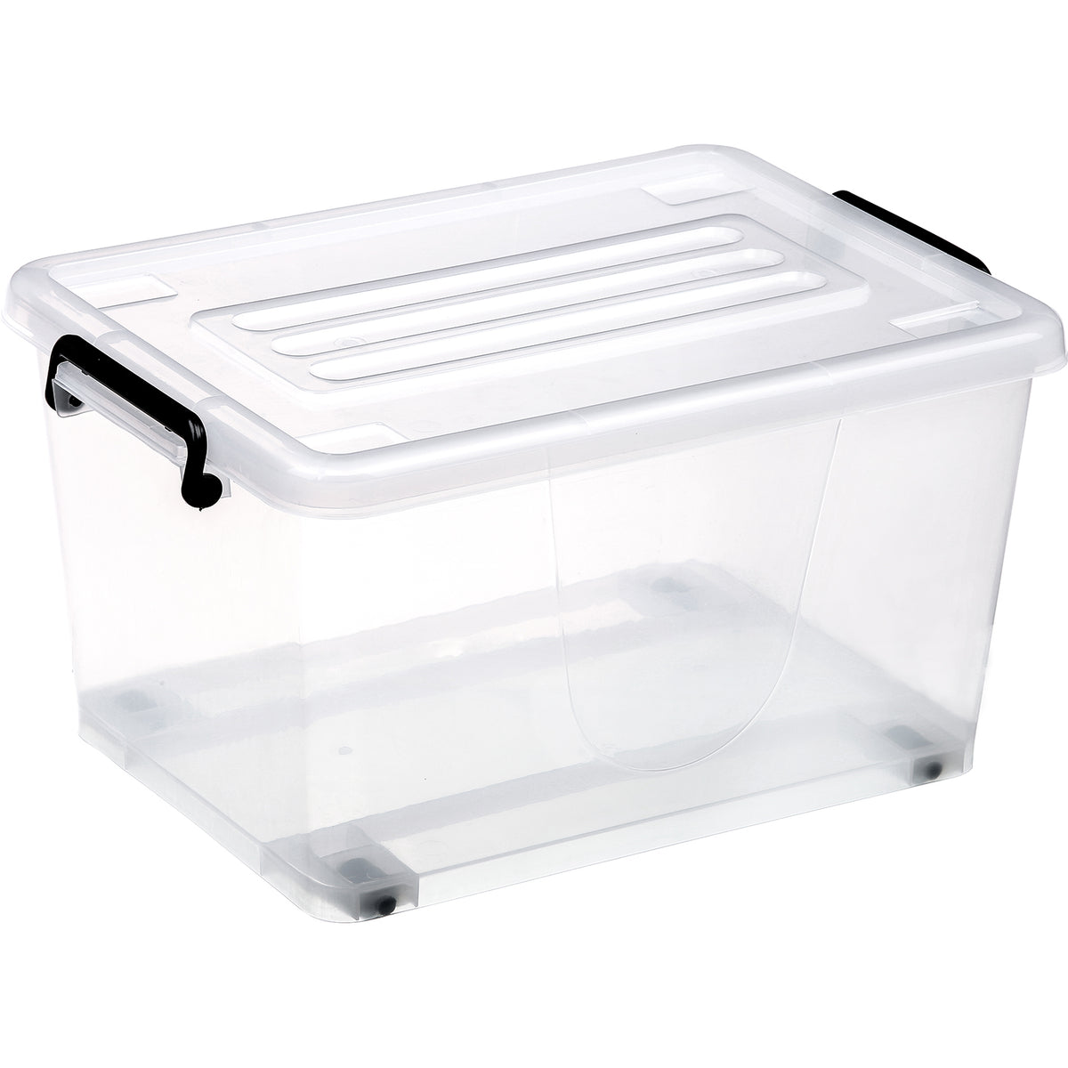 Pack of 4 Plastic Storage Box with Wheels & Lid & Clips 27 litre 465x337x258mm Polypropylene - S1027SETOF4