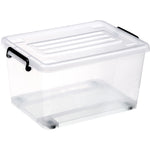 Pack of 4 Plastic Storage Box with Wheels & Lid & Clips 27 litre 465x337x258mm Polypropylene - S1027SETOF4