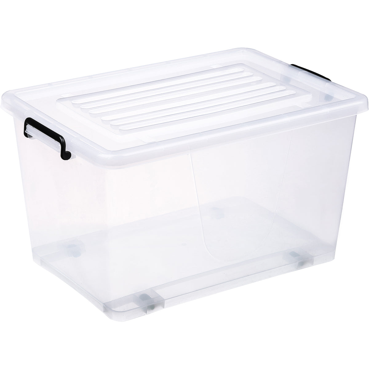 Pack of 8 Plastic Storage Box with Wheels & Lid & Clips 70 litre 630x433x355mm Polypropylene - S1070