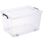 Pack of 8 Plastic Storage Box with Wheels & Lid & Clips 70 litre 630x433x355mm Polypropylene - S1070
