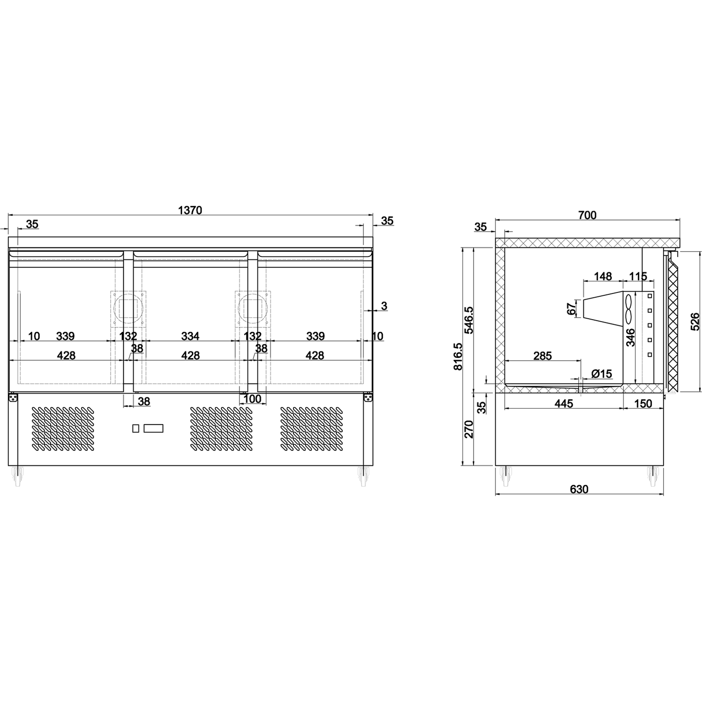 Refrigerated Prep Counter Marble top 3 doors - MTS93