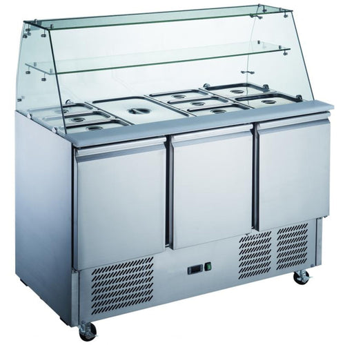 Commercial Saladette Fridge Glass top 3 doors - S93SQ