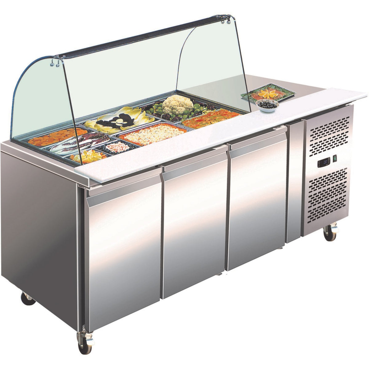 Saladette Prep Counter Glass top 1795x700x1365mm 3 doors - SAL31