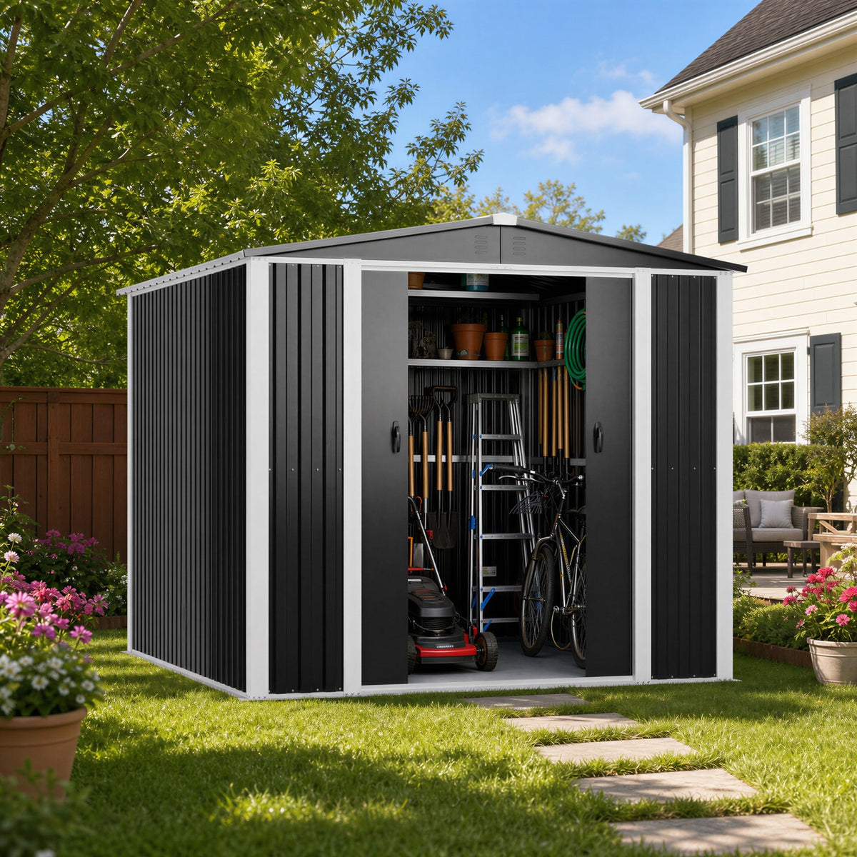 Outdoor Steel Storage Shed 8 x 8ft 2400 x 2400 x 2050mm - SART112