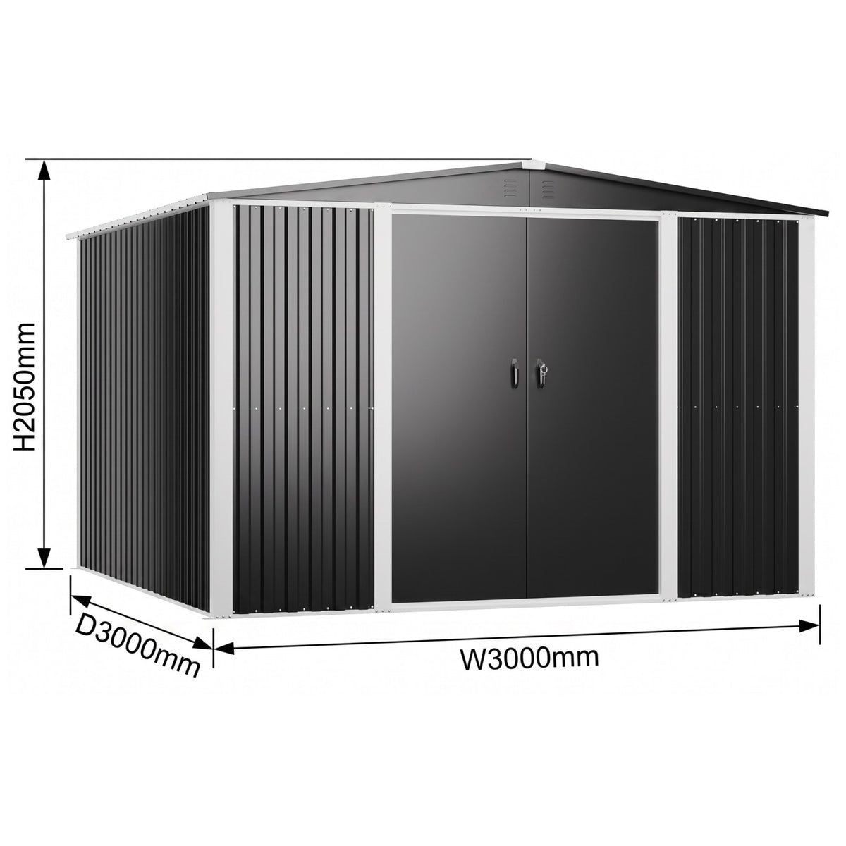 Outdoor Steel Storage Shed 10 x 10ft 3000 x 3000 x 2050mm - SART114