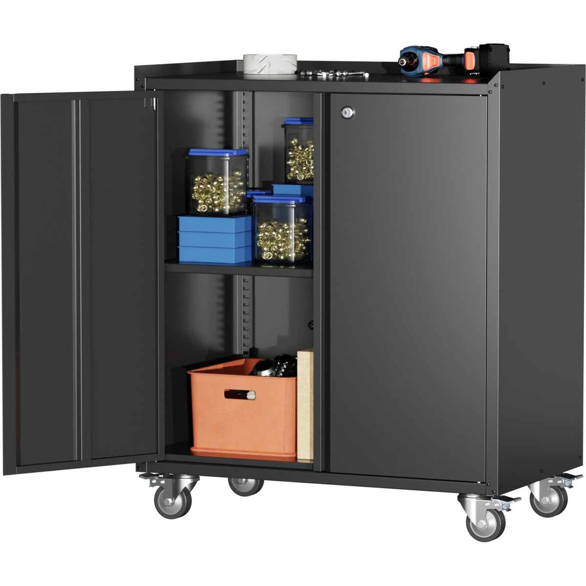 Professional Black Mobile Steel Cabinet 2 Doors 770x460x900mm - SART208