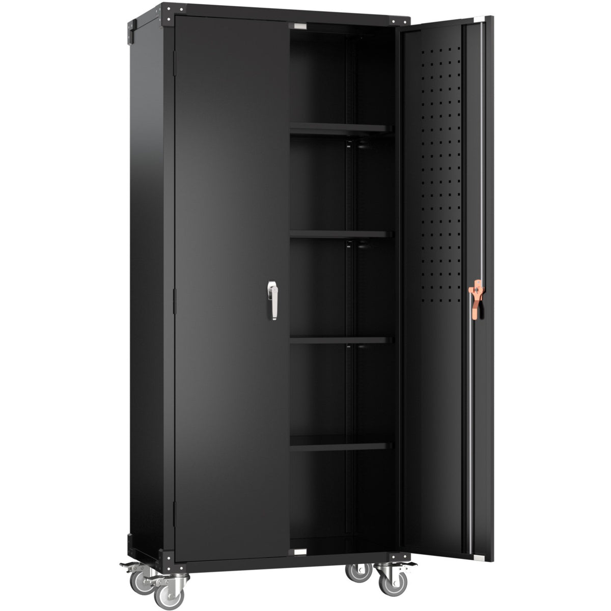 Professional Metal Black 2 Door Lockable Steel Tool Cabinet with 4 Adjustable Shelves 800x420x1830mm - SART214