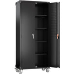 Professional Metal Black 2 Door Lockable Steel Tool Cabinet with 4 Adjustable Shelves 800x420x1830mm - SART214