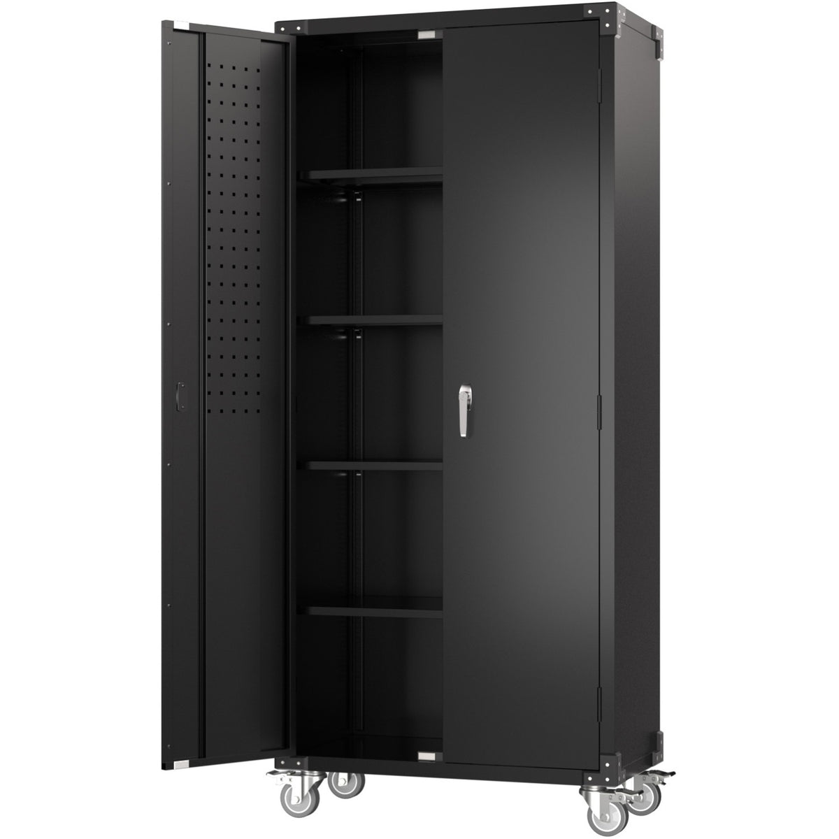 Professional Metal Black 2 Door Lockable Steel Tool Cabinet with 4 Adjustable Shelves 800x420x1830mm - SART214