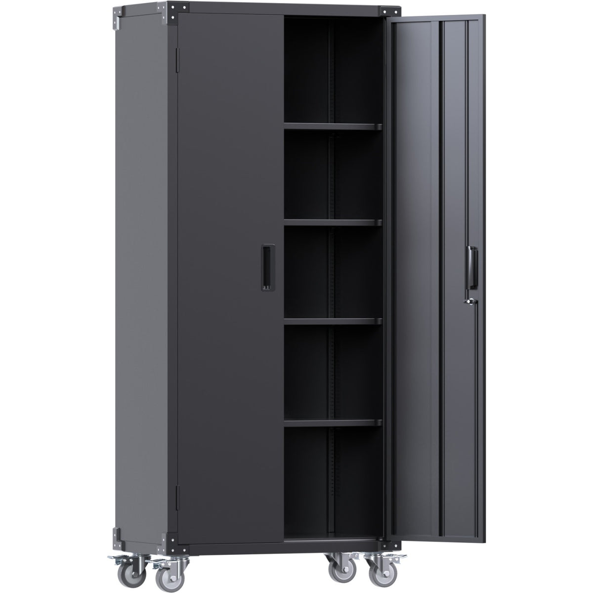 Professional Black 2 Door Lockable Steel Tool Cabinet with 4 Adjustable Shelves 800x420x1830mm - SART216
