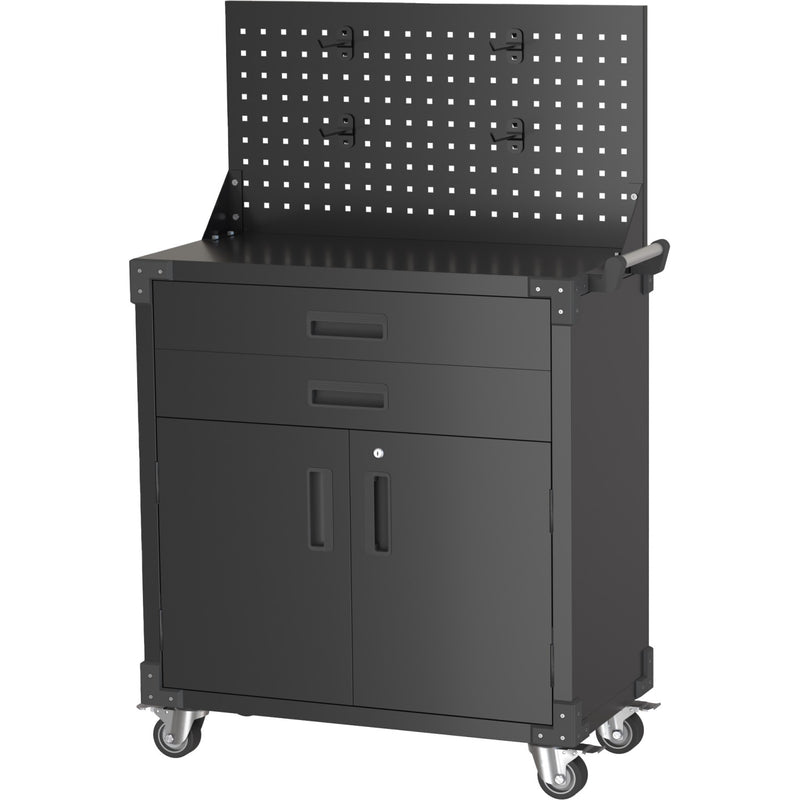 Professional Mobile Black 2 Door 2 Drawer Pegboard Steel Tool Cabinet 800x420x1320mm - SART224