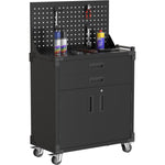 Professional Mobile Black 2 Door 2 Drawer Pegboard Steel Tool Cabinet 800x420x1320mm - SART224