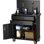 Professional Mobile Black 2 Door 2 Drawer Pegboard Steel Tool Cabinet 800x420x1320mm - SART224