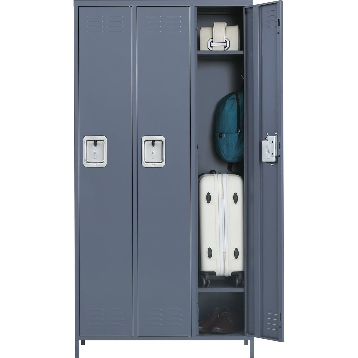 Commercial Grey 3 Door Locker with 2 Shelves 900x400x1830mm - SART236
