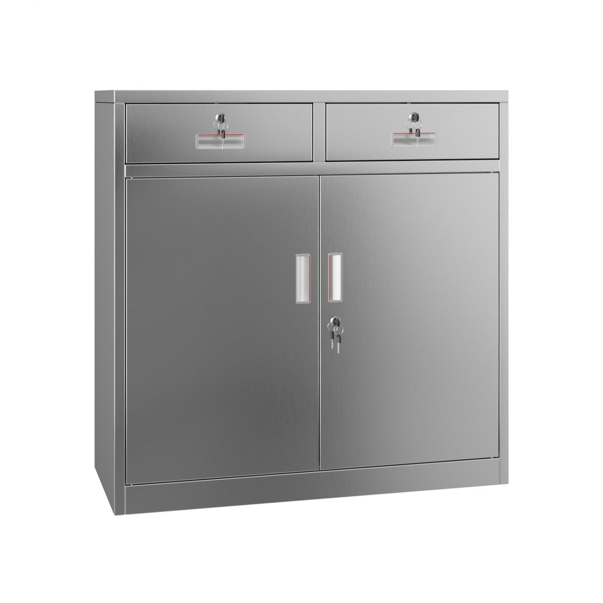 Commercial Stainless Steel Upright Cabinet with 2 Drawers and Double Doors, 900×900mm - SARTSS2DW