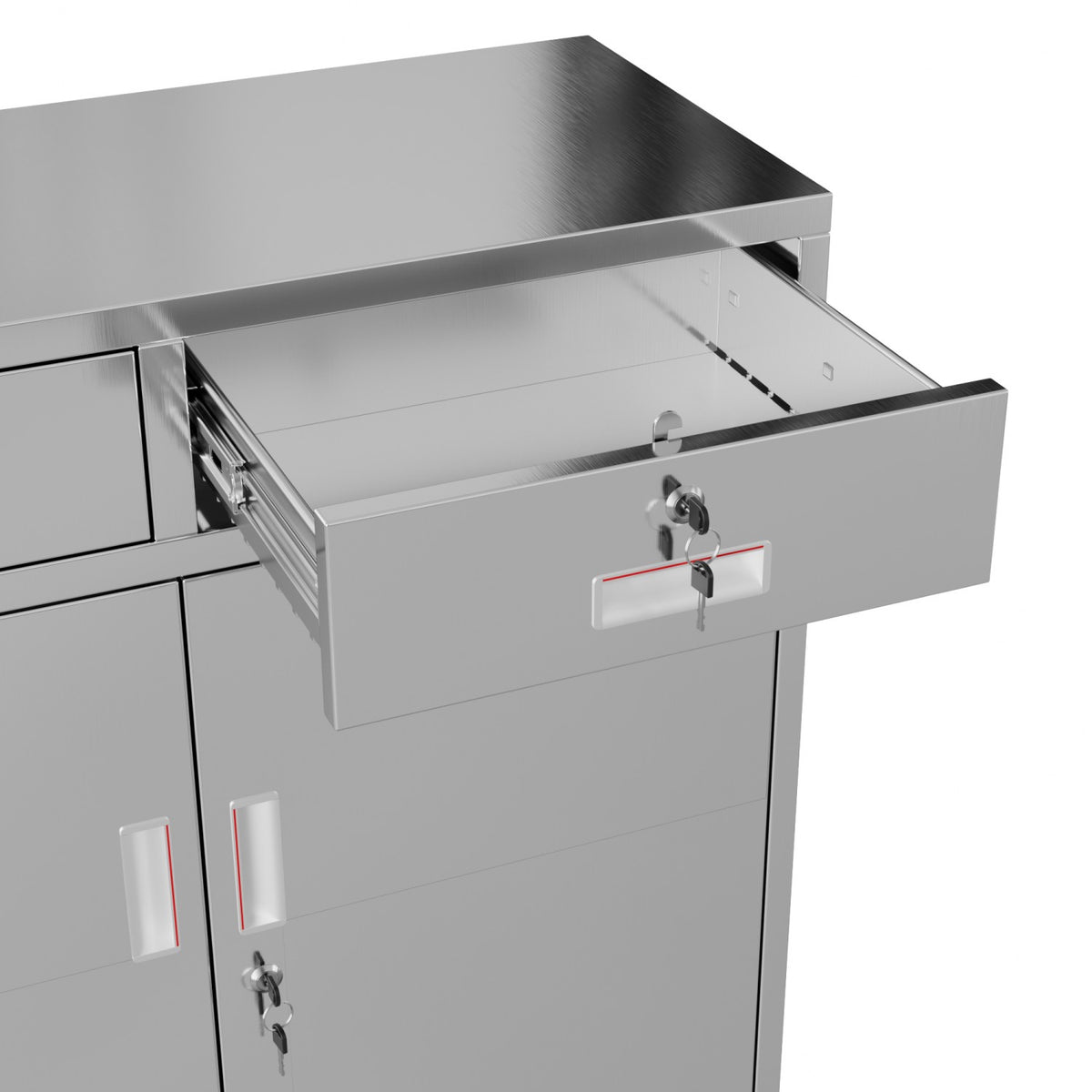 Commercial Stainless Steel Upright Cabinet with 2 Drawers and Double Doors, 900×900mm - SARTSS2DW