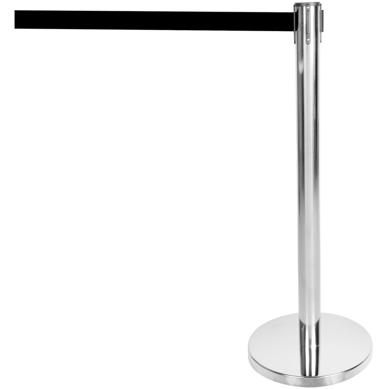 Silver Barrier Post with Black Retractable Belt 2m - SBP01B