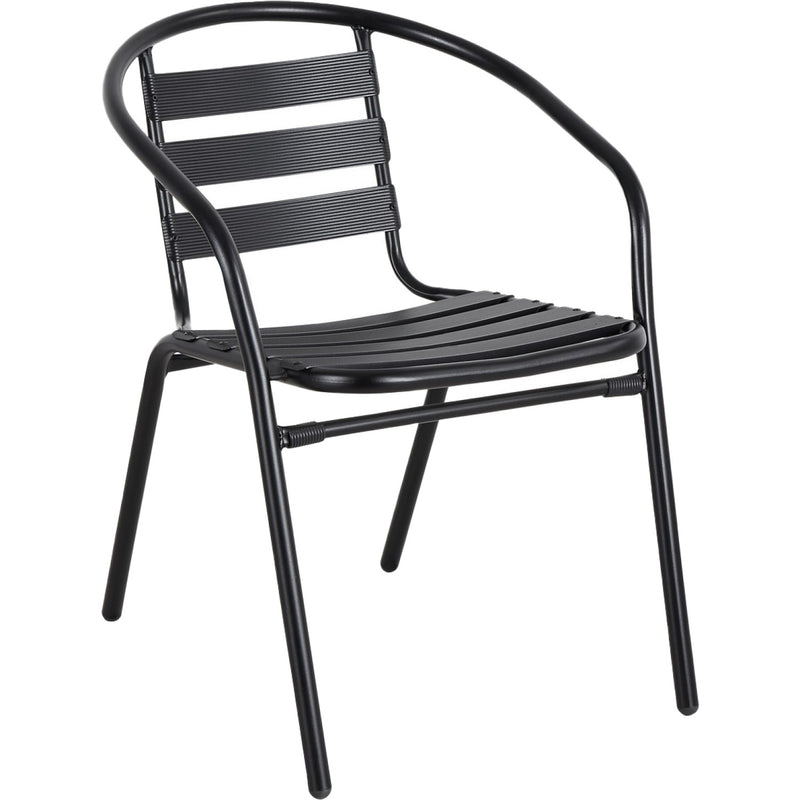 Bistro Dining Chair with Armrests Aluminium Frame Ribbed Plastic Slats Indoors & Outdoors Black - SC017C