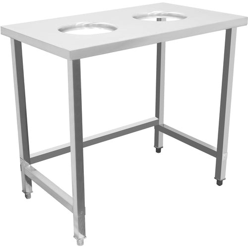 Commercial Stainless Steel Waste Collection Table with Dual Circular Openings 1000x600x900mm - SC10060