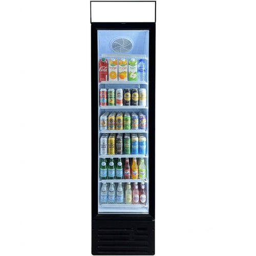 Slim Upright Fridge 145 litres Hinged glass door LED Canopy Black - SC145B