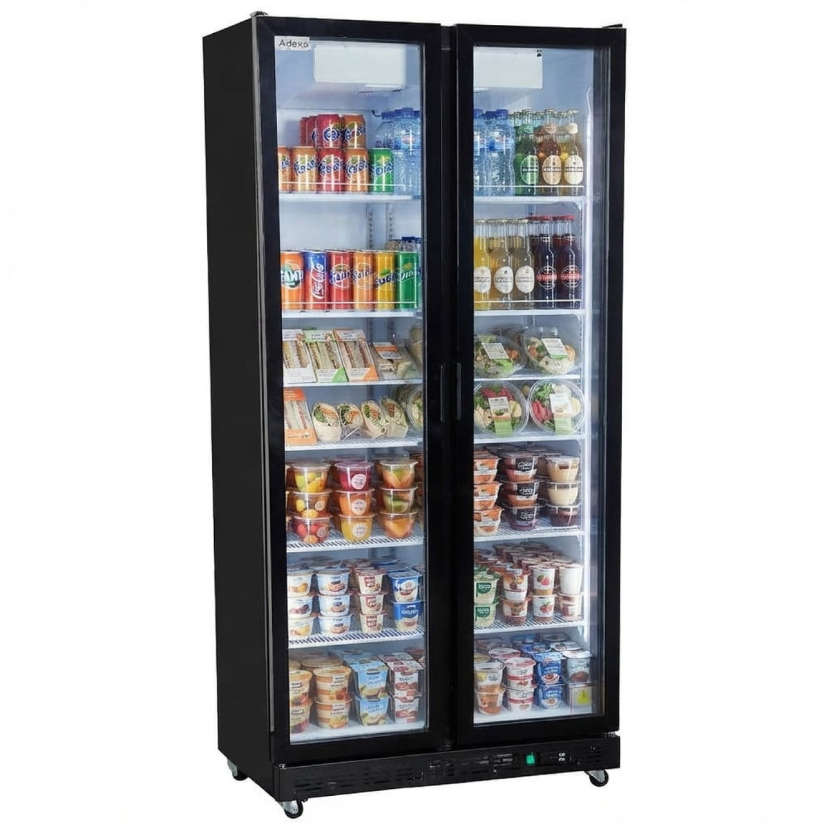 Commercial Upright Display Chiller 615L 2 Glass Door Black 900 x 580 x 1950mm - SC900