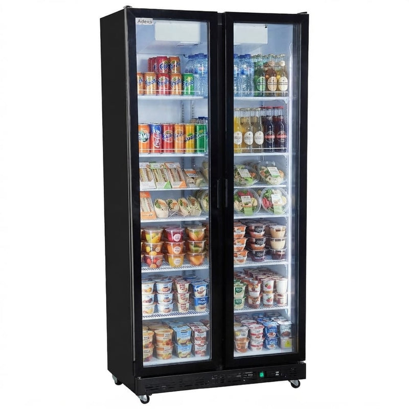 Commercial Upright Display Chiller 615L 2 Glass Door Black 900 x 580 x 1950mm - SC900