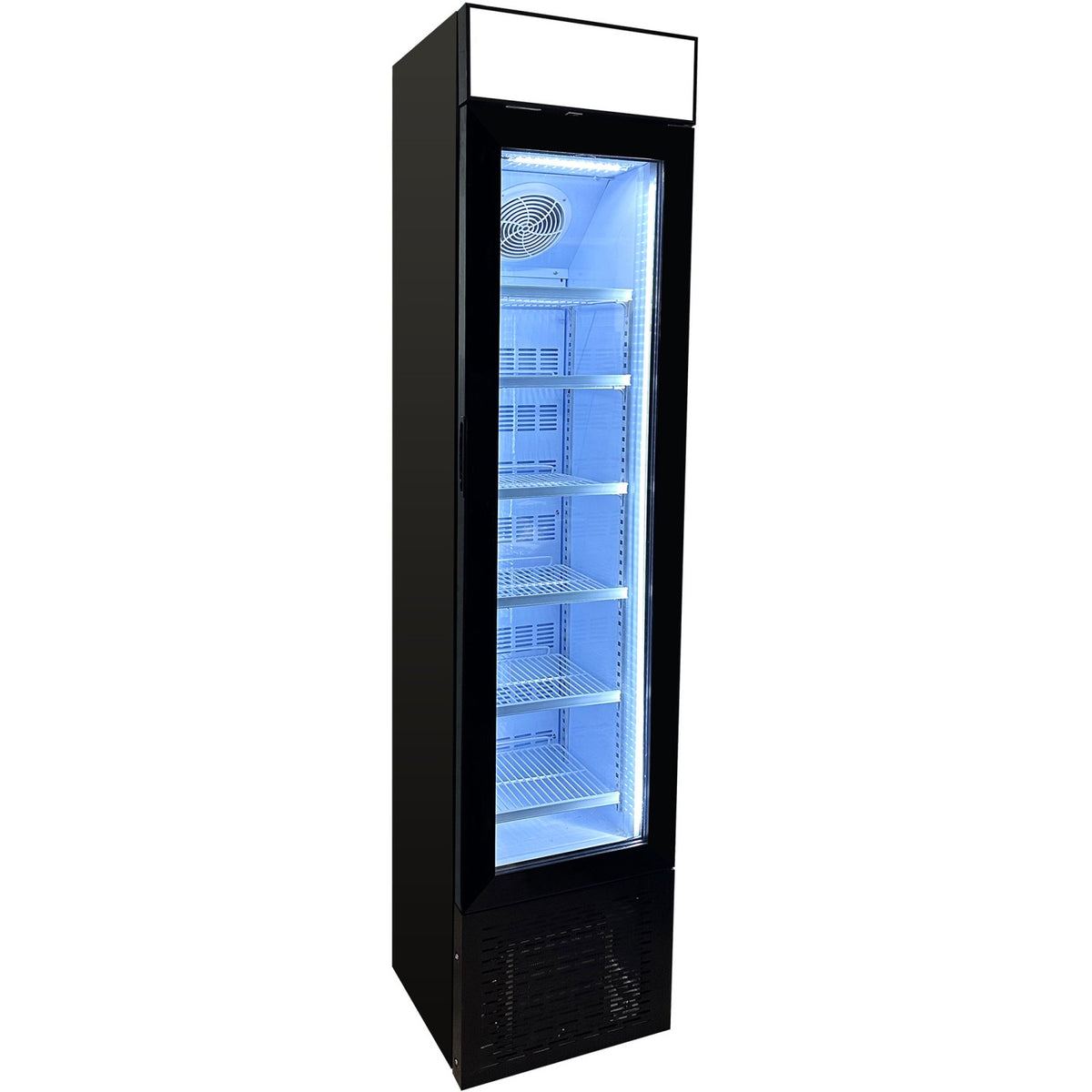Slim Upright Freezer 105 litres Hinged glass door LED canopy Black - SD105B