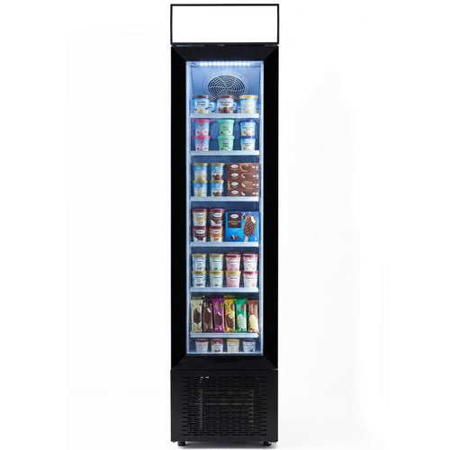 Slim Upright Freezer 105 litres Hinged glass door LED canopy Black - SD105B