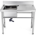 Commercial Sink Stainless steel 1200x600x900mm 1 bowl left Splashback - SINK12060LEFT