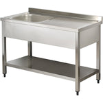 Commercial Sink Stainless steel 1 bowl Left Bottom shelf Splashback 1400mm Depth 700mm - THSTR147BL1