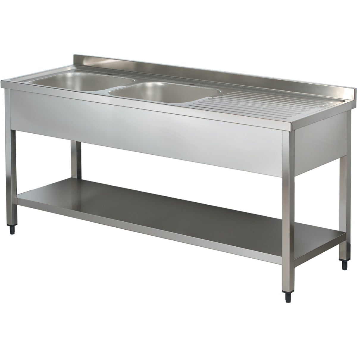 Commercial Sink Stainless steel 2 bowls Left Bottom shelf Splashback 1400mm Depth 700mm - VS147LBT