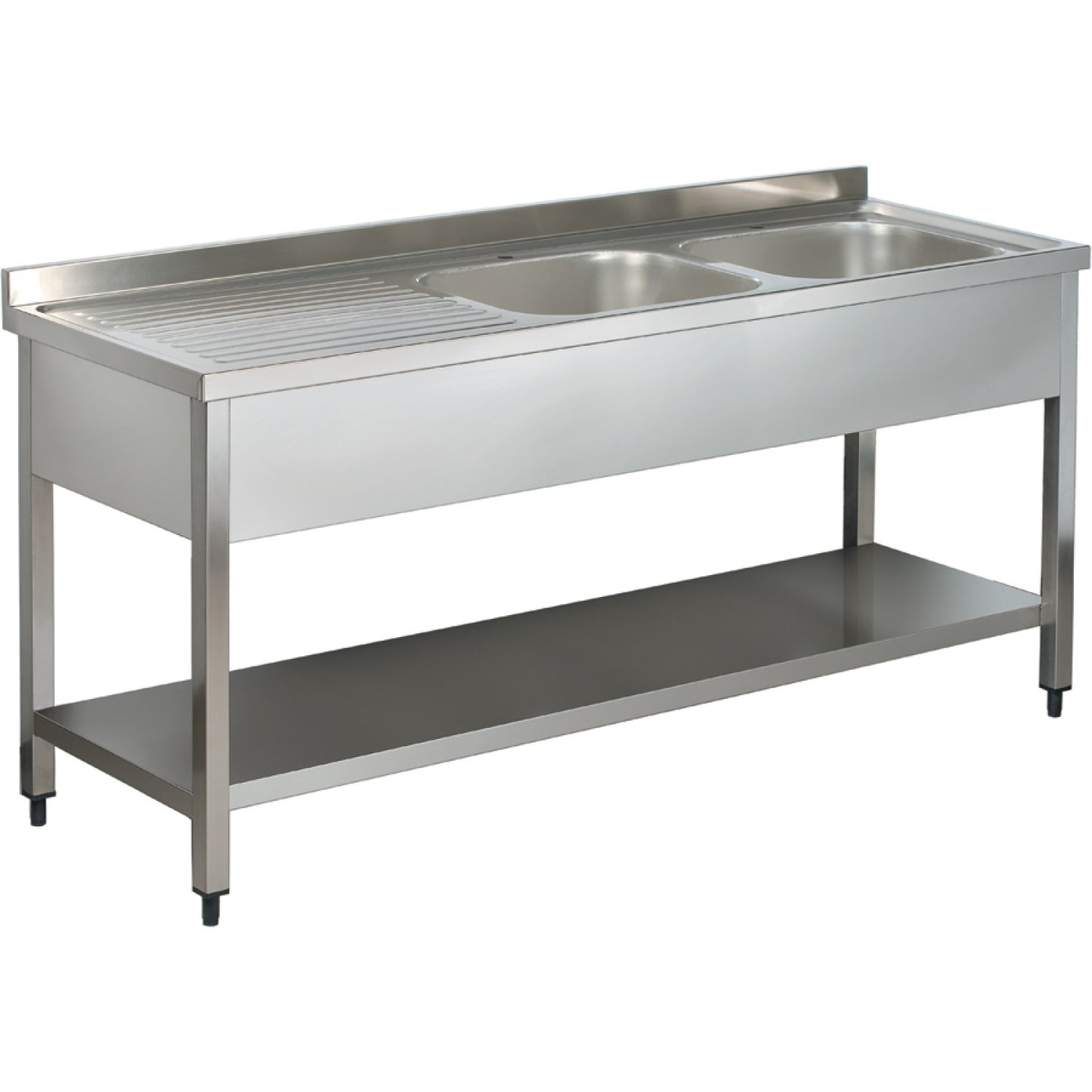 Commercial Sink Stainless steel 2 bowls Right Bottom shelf Splashback 1400mm Depth 700mm - THSTR147BR2