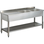 Commercial Sink Stainless steel 2 bowls Right Bottom shelf Splashback 1400mm Depth 700mm - THSTR147BR2