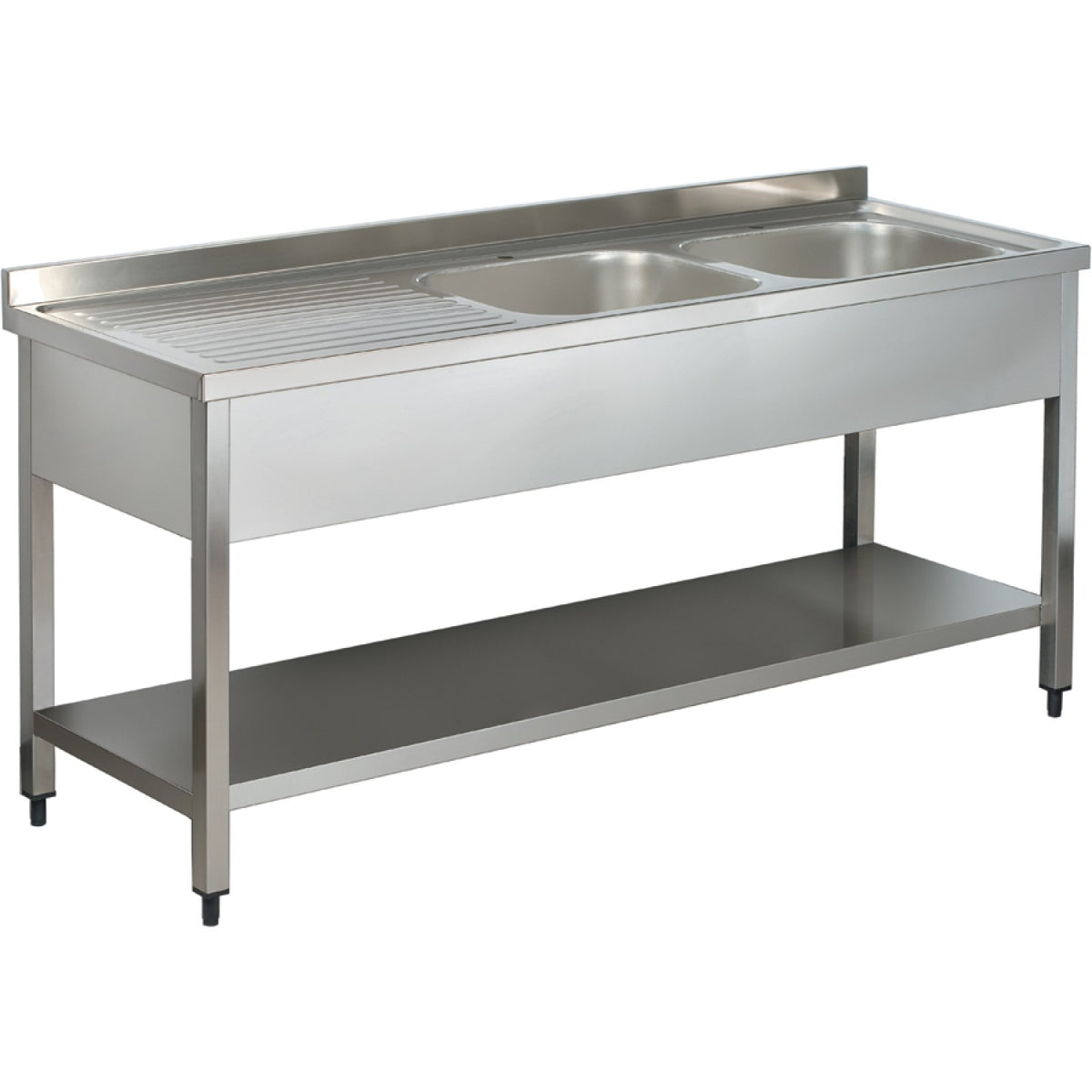 Commercial Sink Stainless steel 2 bowls Right Bottom shelf Splashback 1400mm Depth 700mm - VS147RBT