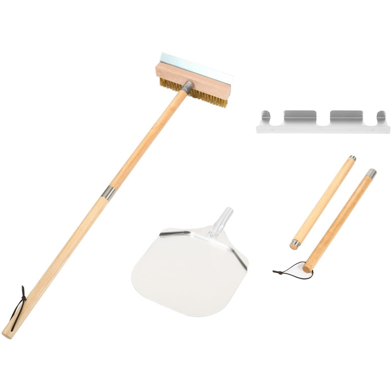 Set of 2 Pizza Oven Tools with Wall Hanger - 12" Square Pizza Peel & Pizza Oven Brush with Scraper - SP3S