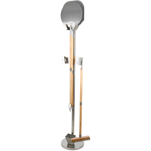 Set of 3 Pizza Oven Tools with Stand - 12" Square Pizza Peel, 12" Round Pizza Peel & Pizza Oven Brush with Scraper - SPTH4S