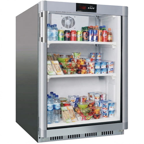 Commercial Refrigerator Undercounter 130 litres Stainless steel Single glass door - SR200G