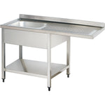 Commercial Sink for dishwashers 1 bowl Left Bottom shelf Splashback 1200mm Depth 700mm - THSTR127SBL1