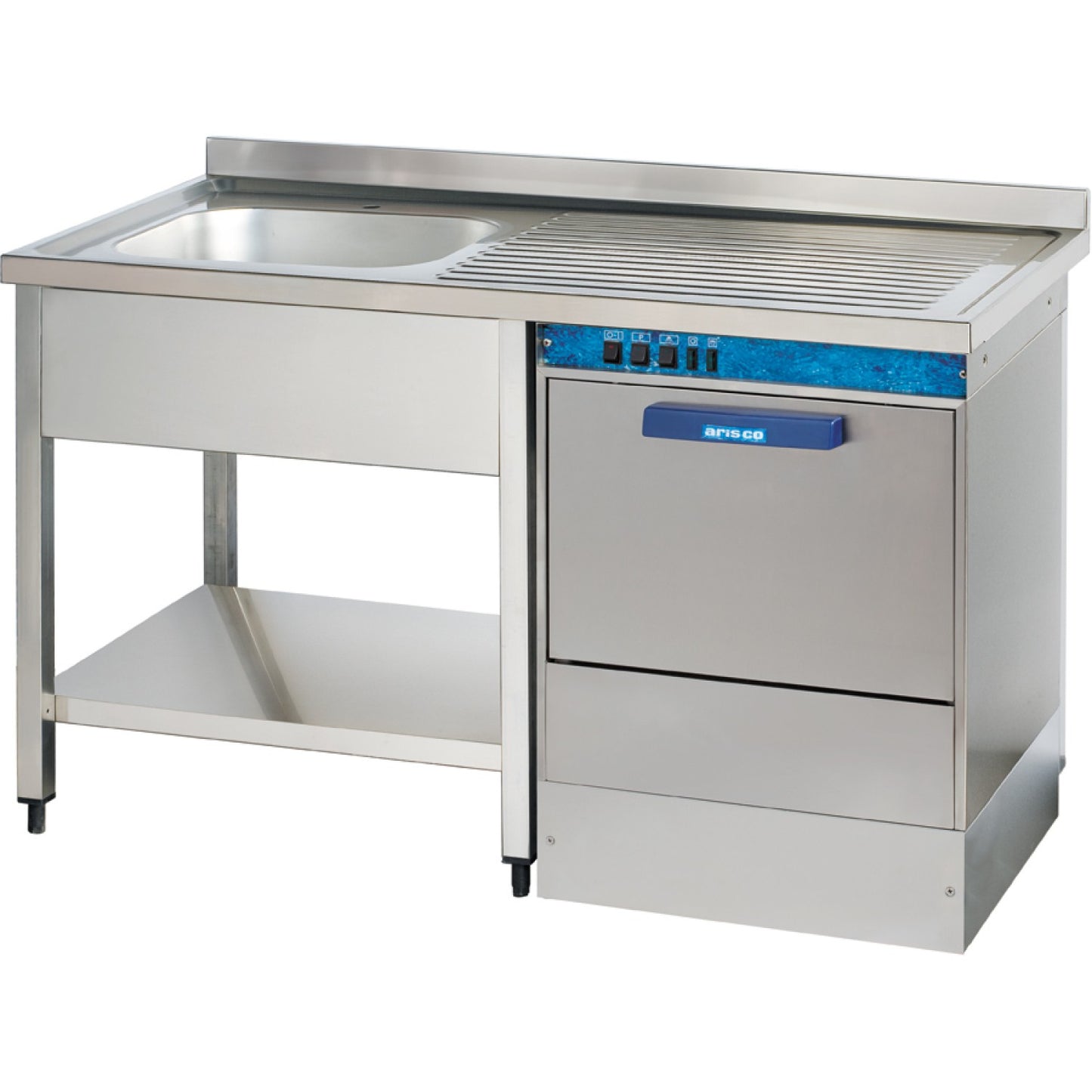 Commercial Sink for dishwashers 1 bowl Left Bottom shelf Splashback 1200mm Depth 700mm - THSTR127SBL1